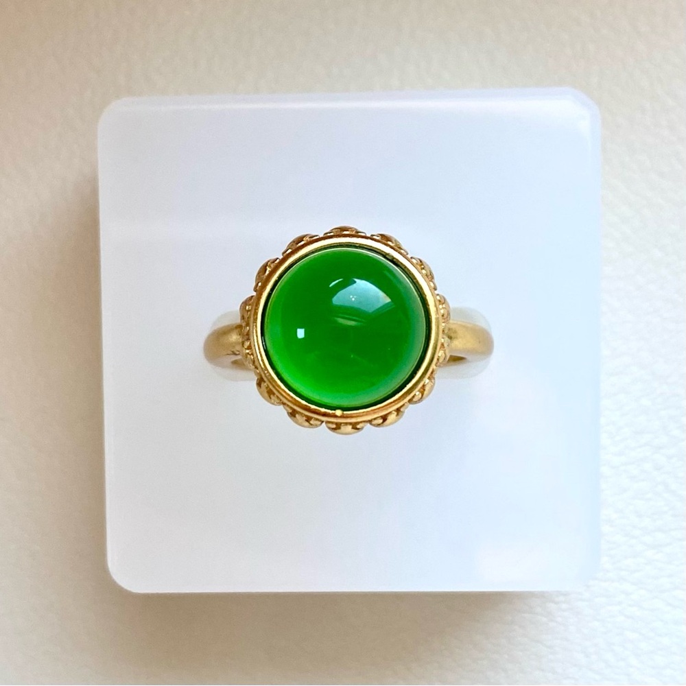 Gold Ring with Green Cabochon Stone